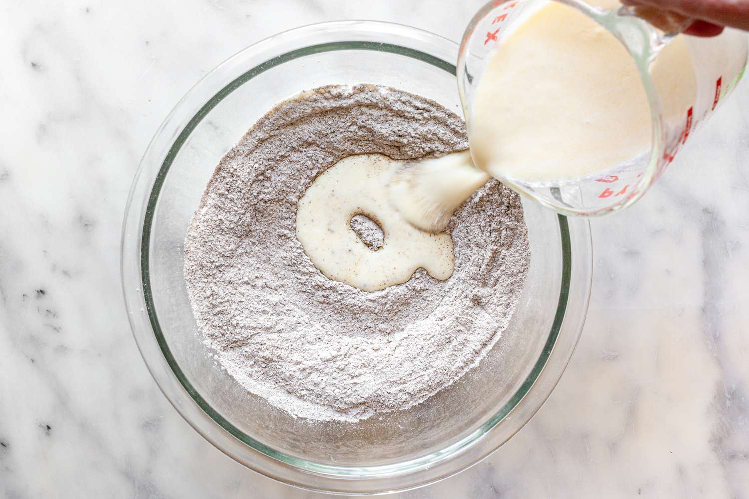 Egg Mixture Added to Dry Ingredients for Buckwheat Pancakes 