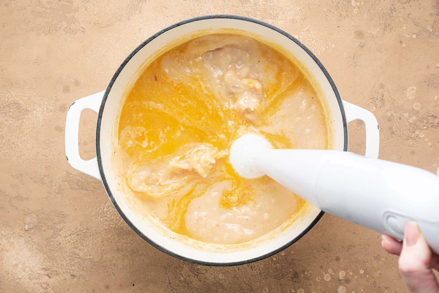 Creamy White Bean Soup Blended Using an Immersion Blender 