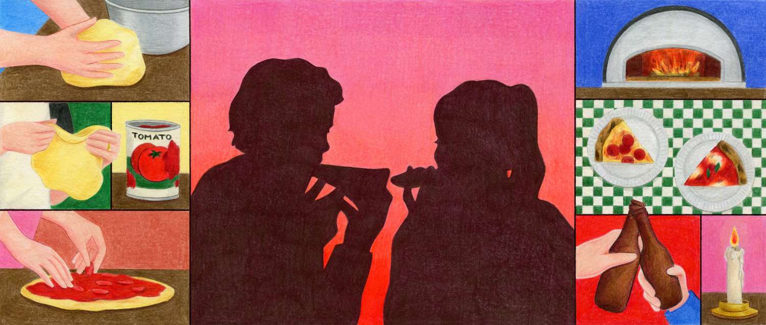 Illustration collage of pizza making