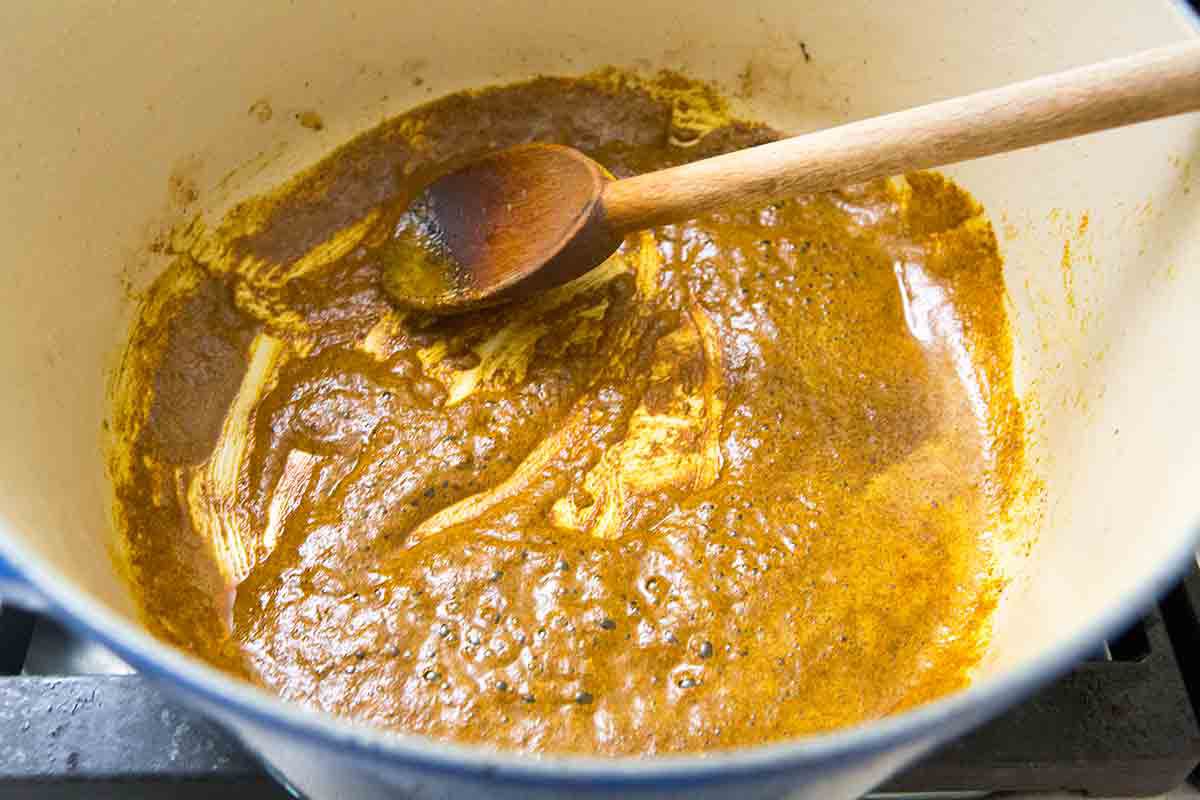 curry powder in ghee in pot
