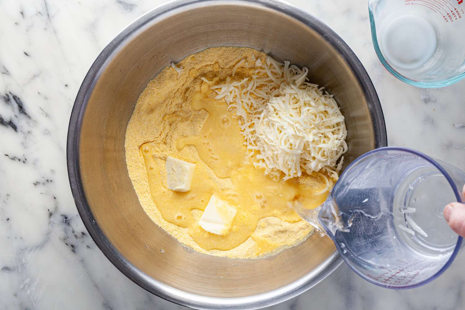 How to make arepas: combine dry ingredients and add water.