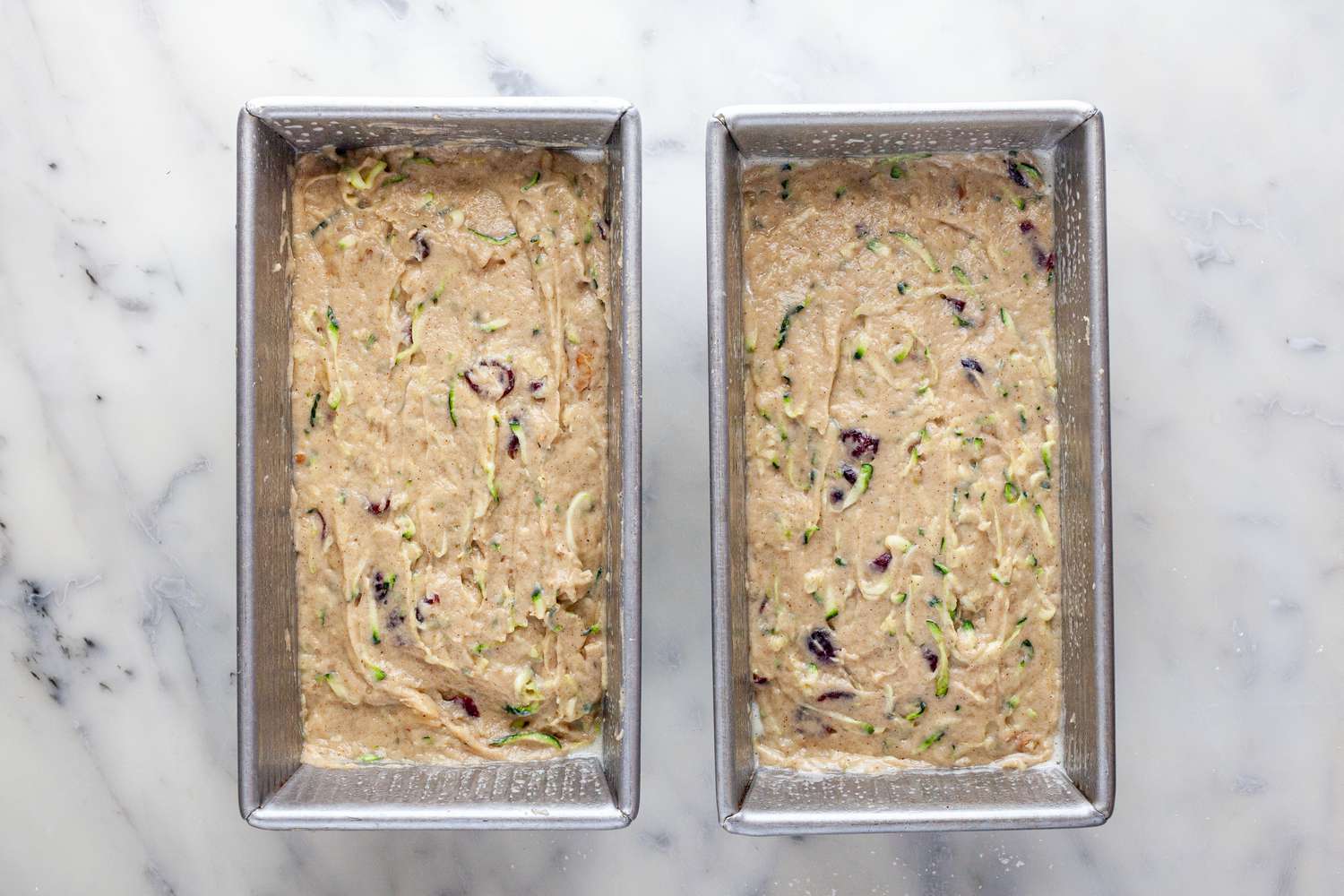 Easy Zucchini Bread Batter in Two Loaf Pans