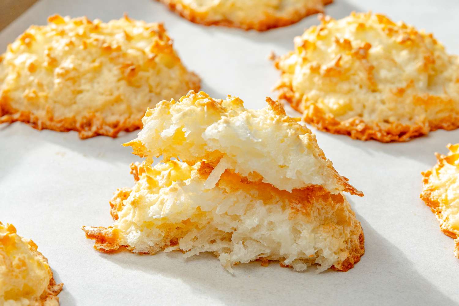 close up of 4-Ingredient Coconut Drops, one broken open