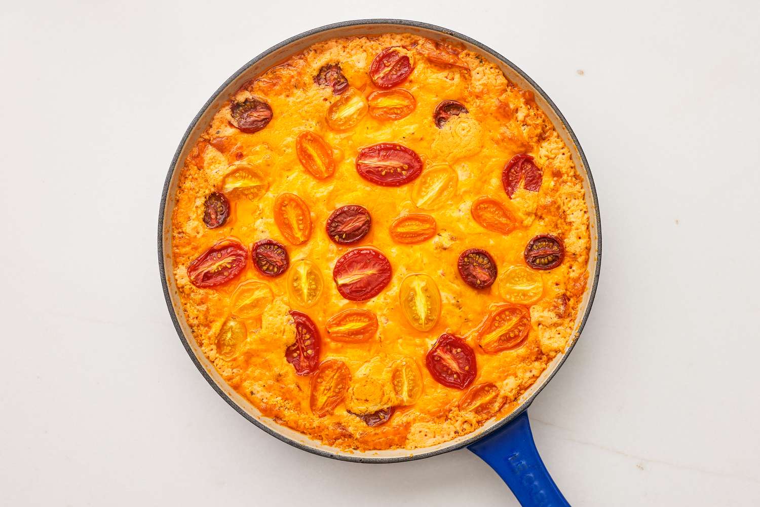 baked tomato pie dip in a pan