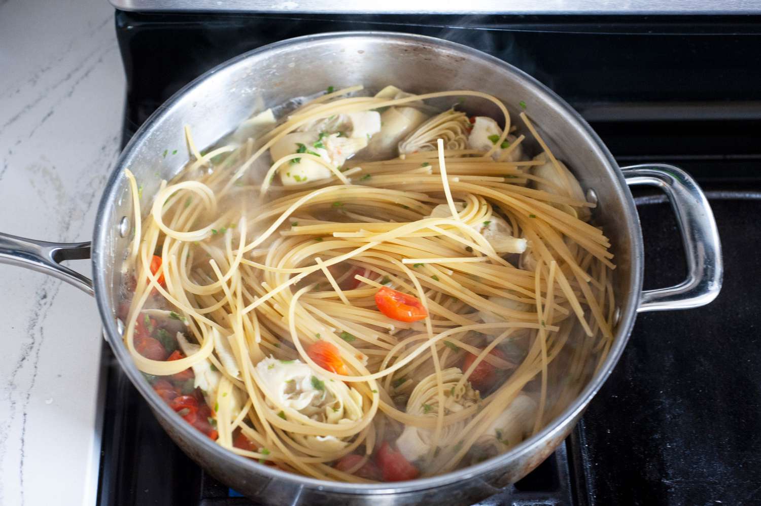 One-Pot Spaghetti Boiling in a Pot on the Stove
