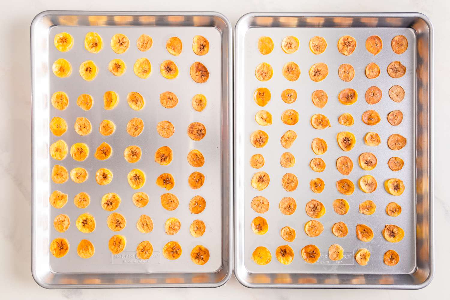 Baked Plantains on Two Baking Sheets