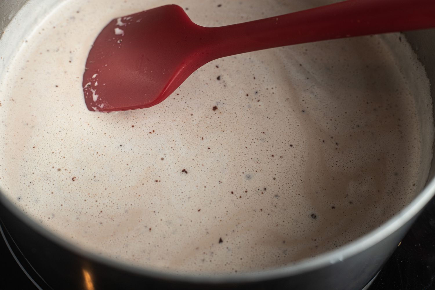 Chocolate and Milk in a Pot for Pots de Crème Recipe