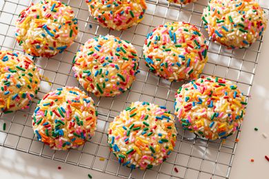 Cake Mix Cookies (3 Ingredients) on a cooling rack