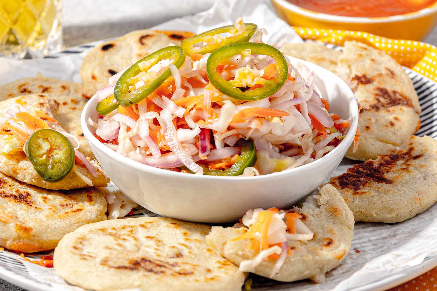 Curtido Served in a Bowl with Papusas