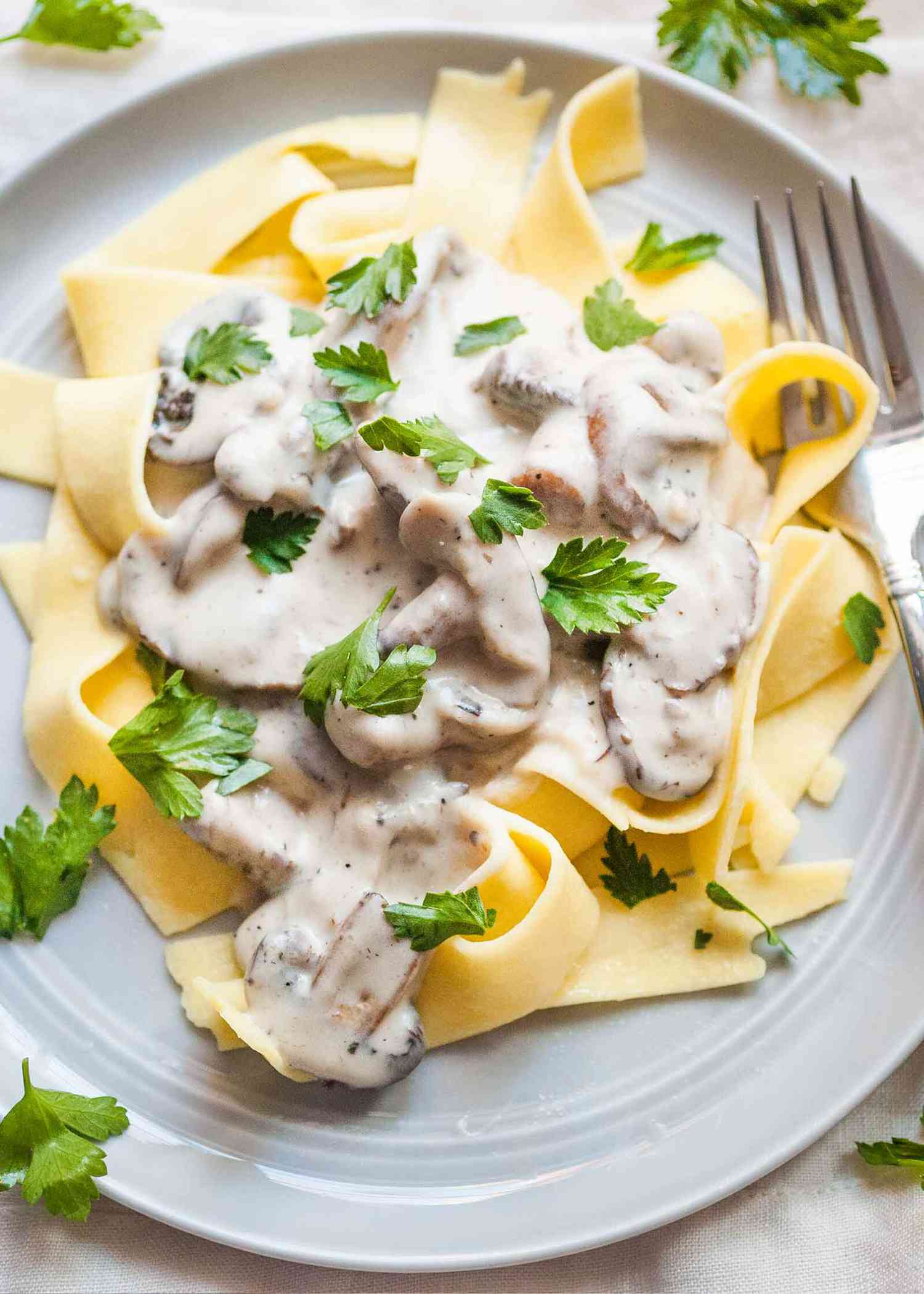 Pasta alfredo with mushrooms