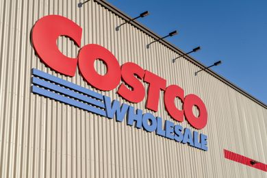 Costco Wholesale building sign with red and blue branding