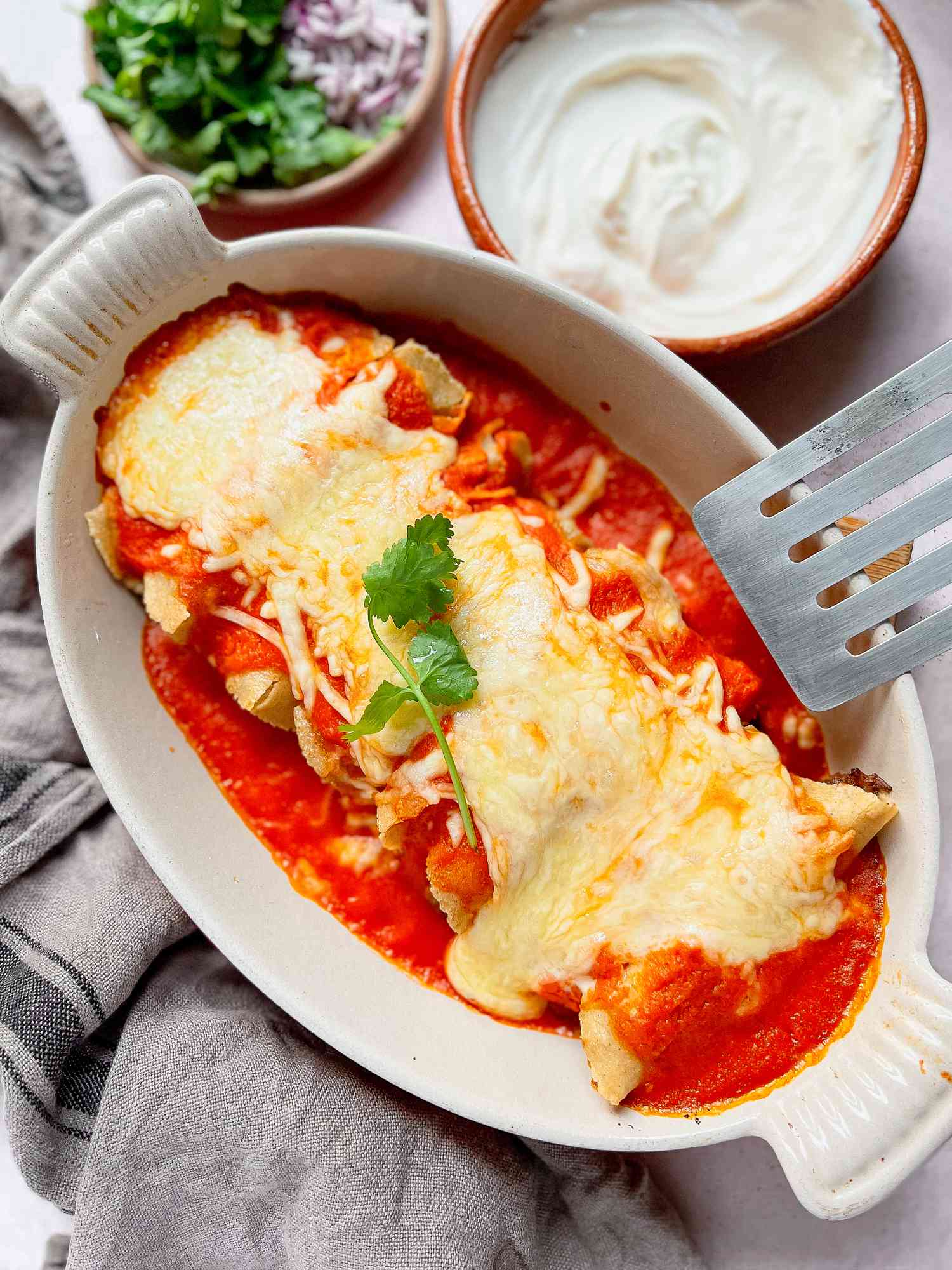 Pulled Pork Enchiladas in a Casserole Dish