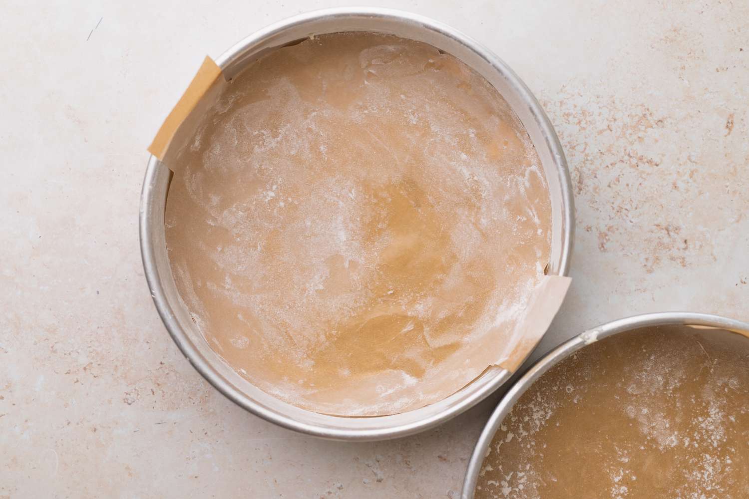 Prepared baking pans for red velvet cake