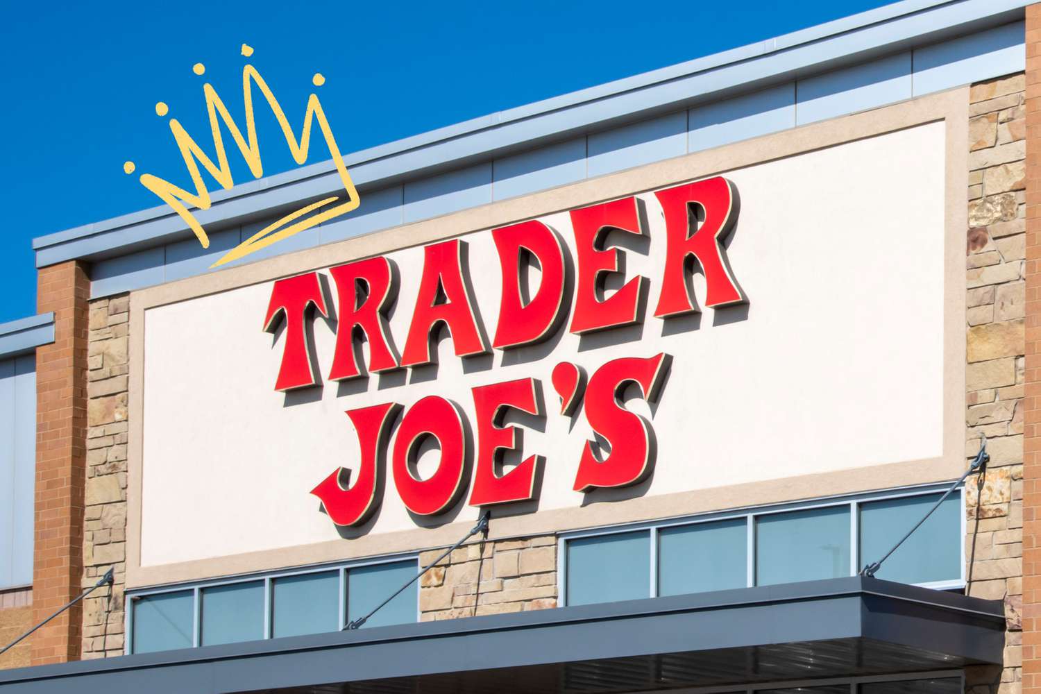 Trader Joe's sign with a crown illustration