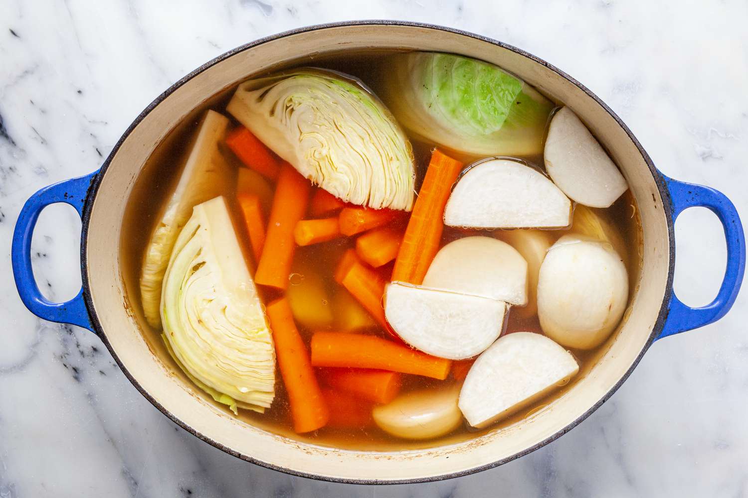 Vegetables in a pot for New England Boiled Dinner