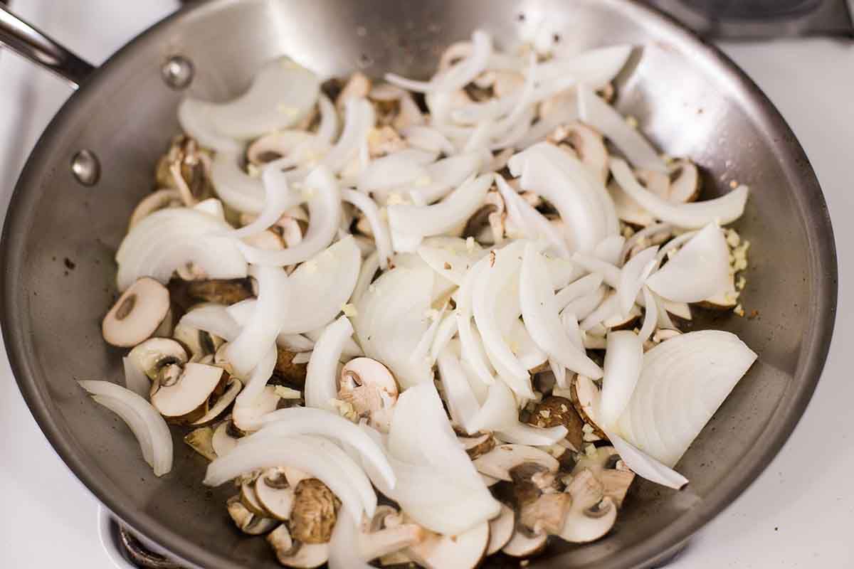 Cook the mushrooms and onions for homemade salisbury steak