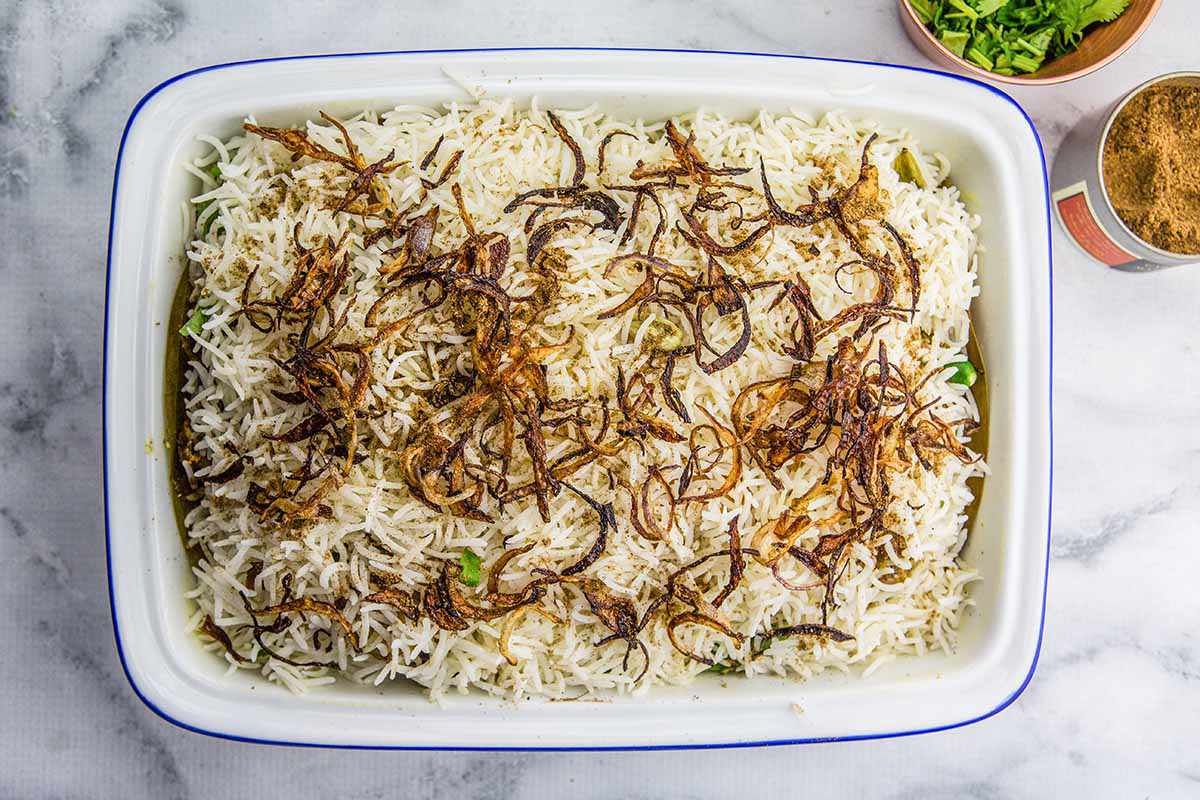 Indian Chicken and Rice Dish add the onions