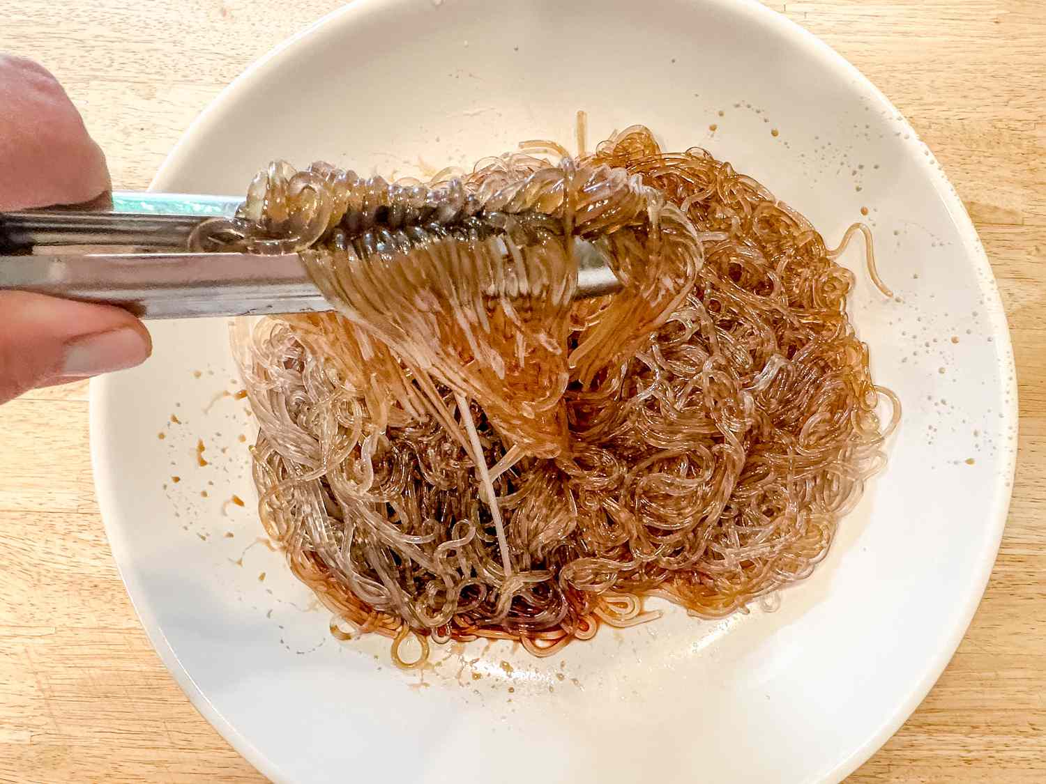 seasoned noodles in a bowl for japchae recipe
