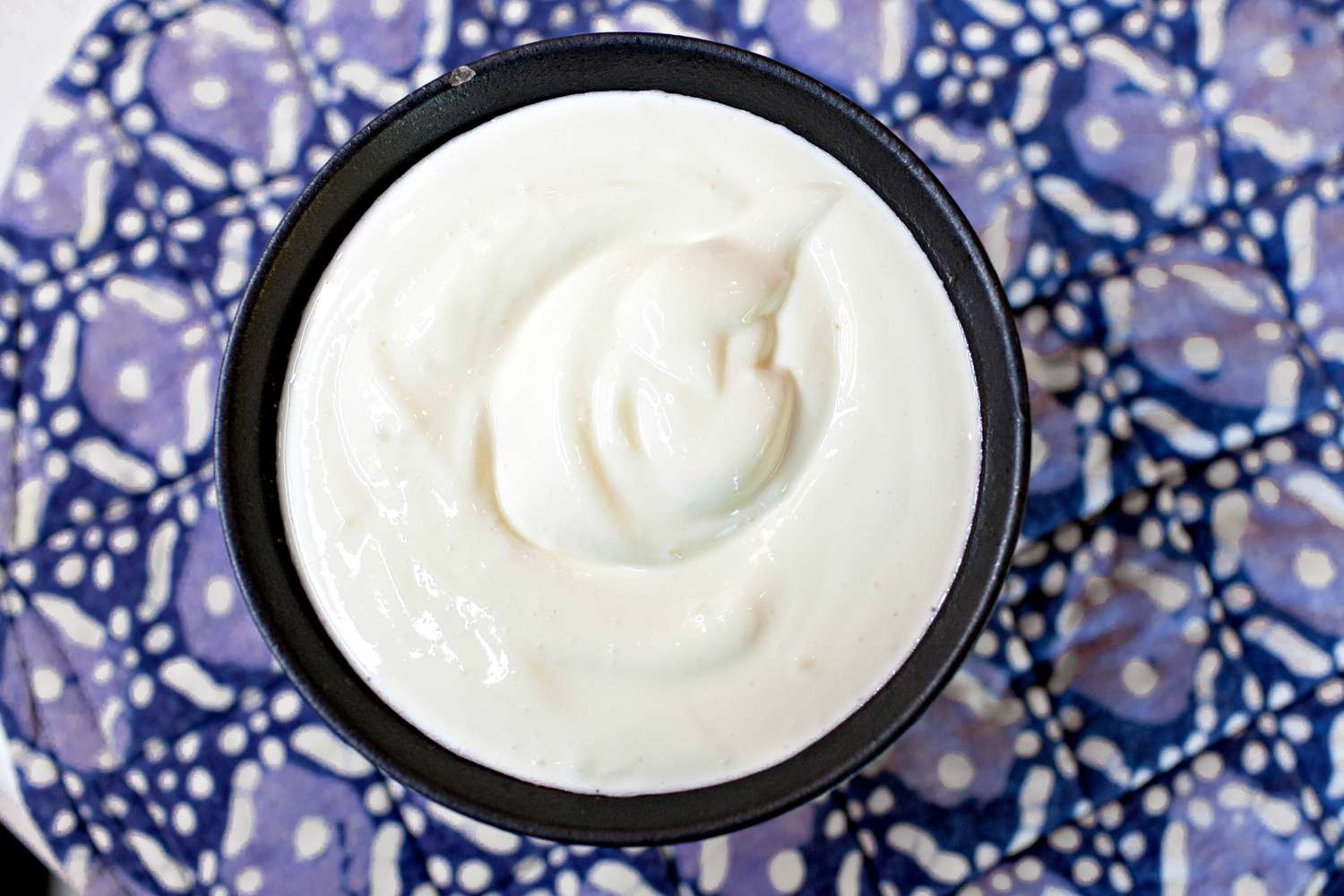 Overhead view of a bowl of Greek yogurt