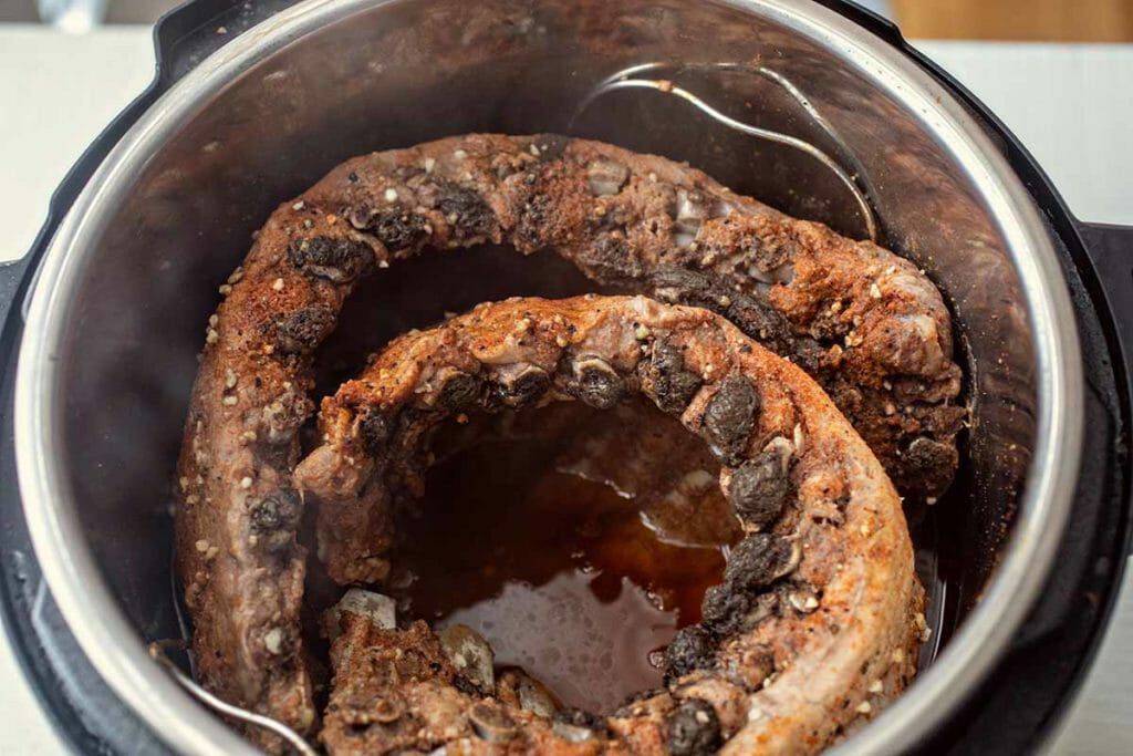cooked BBQ Baby Back Ribs in the Instant Pot
