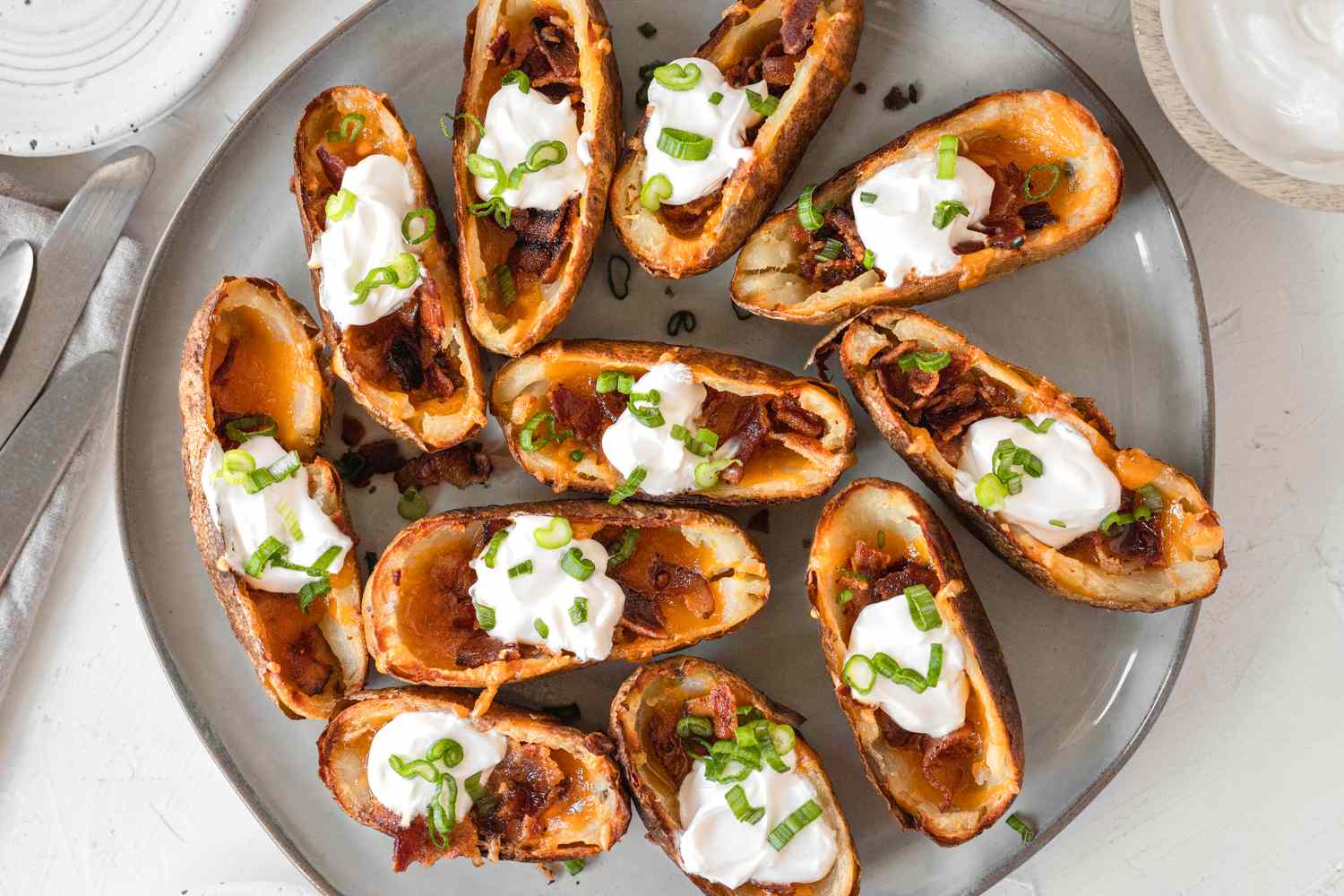 A platter of potato skins ready to be served.