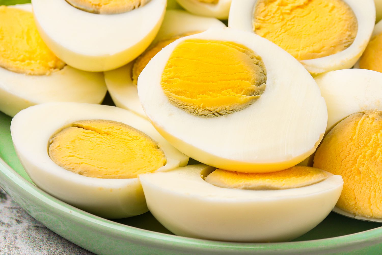 Closeup of hardboiled eggs cut in half