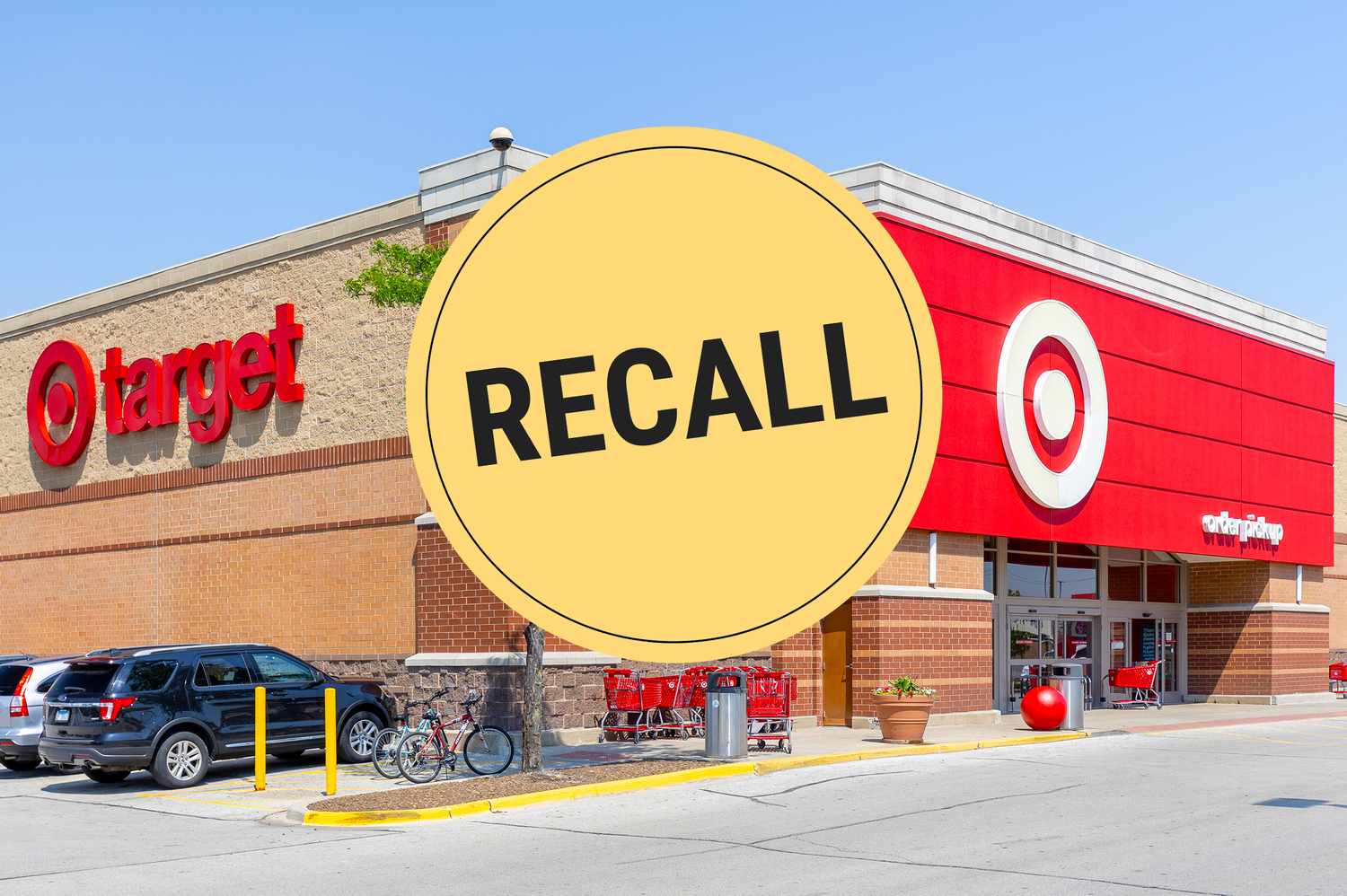 Target store facade with a large circular label reading Recall overlaid at the center