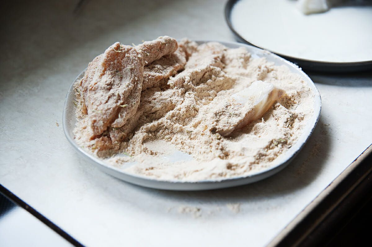 Crispy Fish Tacos with chili lime crema - breading fish