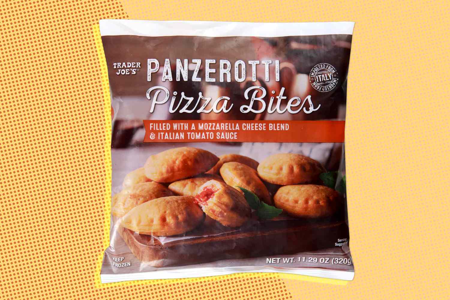 Panzerotti pizza bites bag over a colorful background 