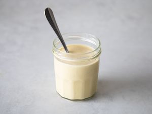 Jar of vegan caesar dressing