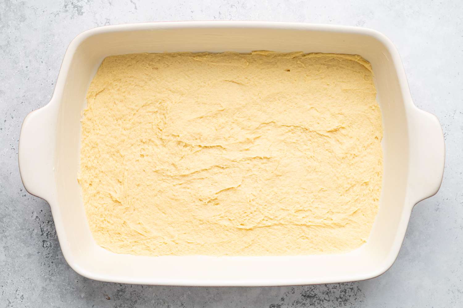 Gooey Butter Cake Batter in a Baking Pan