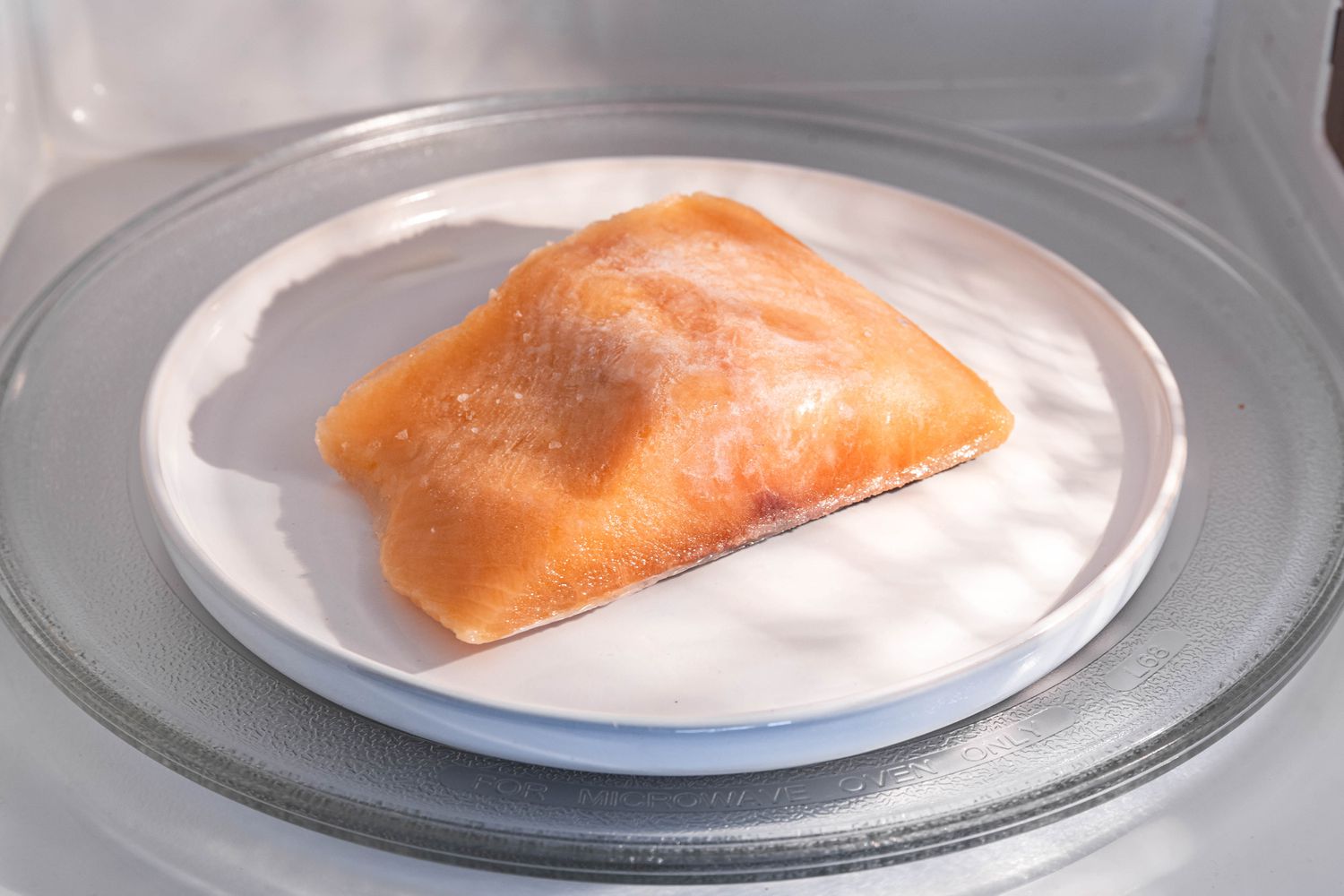 Salmon fillet on a plate in the microwave 