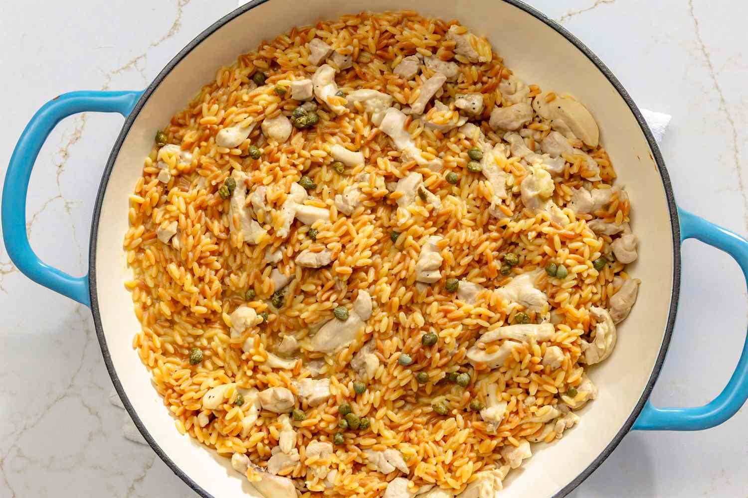 One-Pot Lemon Chicken Orzo in a pot