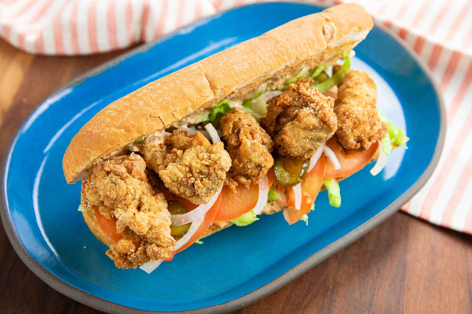 Plate of Oyster Po' Boy with All the Topping 