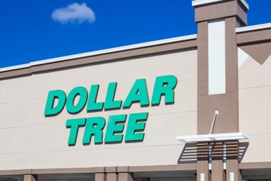 The storefront of a Dollar Tree store with its name prominently displayed