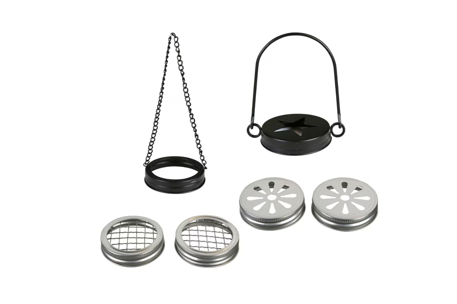 Jar Lids set with hangers from Dollar Tree on a white background