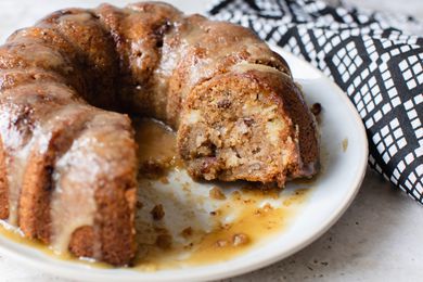 Apple Bundt Cake on a Plate with Piece Cut Out