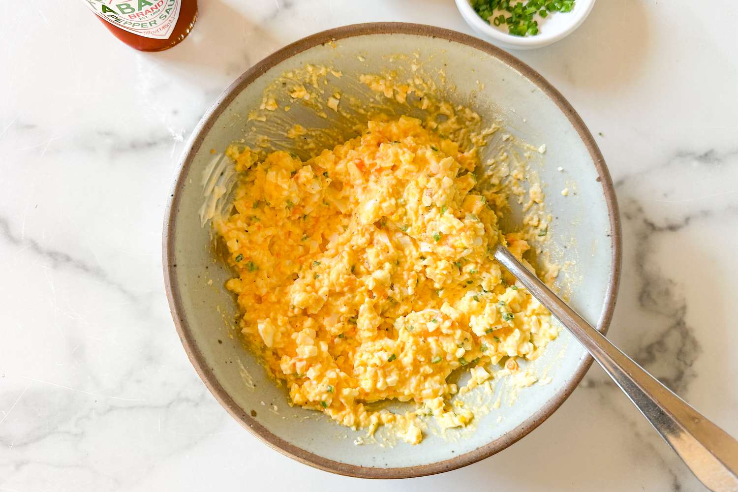 a bowl of The 5-Ingredient Egg Salad Served at Royal Tea