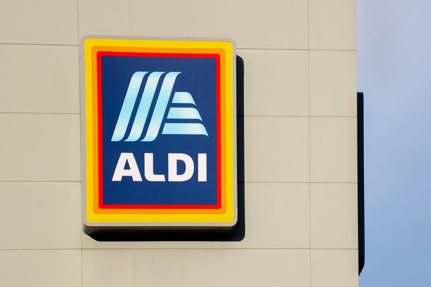 Aldi store logo mounted on a wall