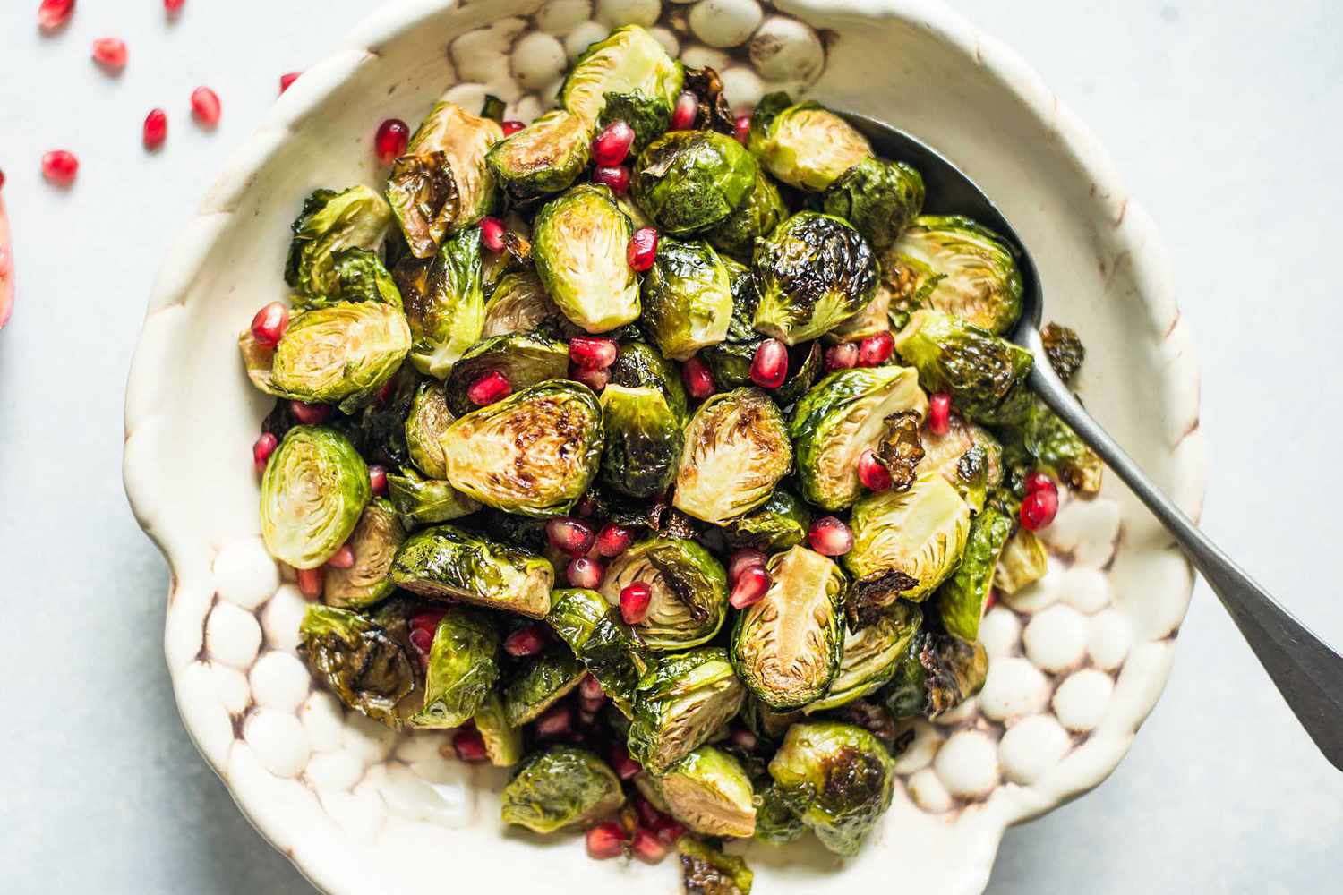 brussels sprouts with pomegrante seeds