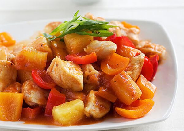 Sweet and Sour chicken on a plate