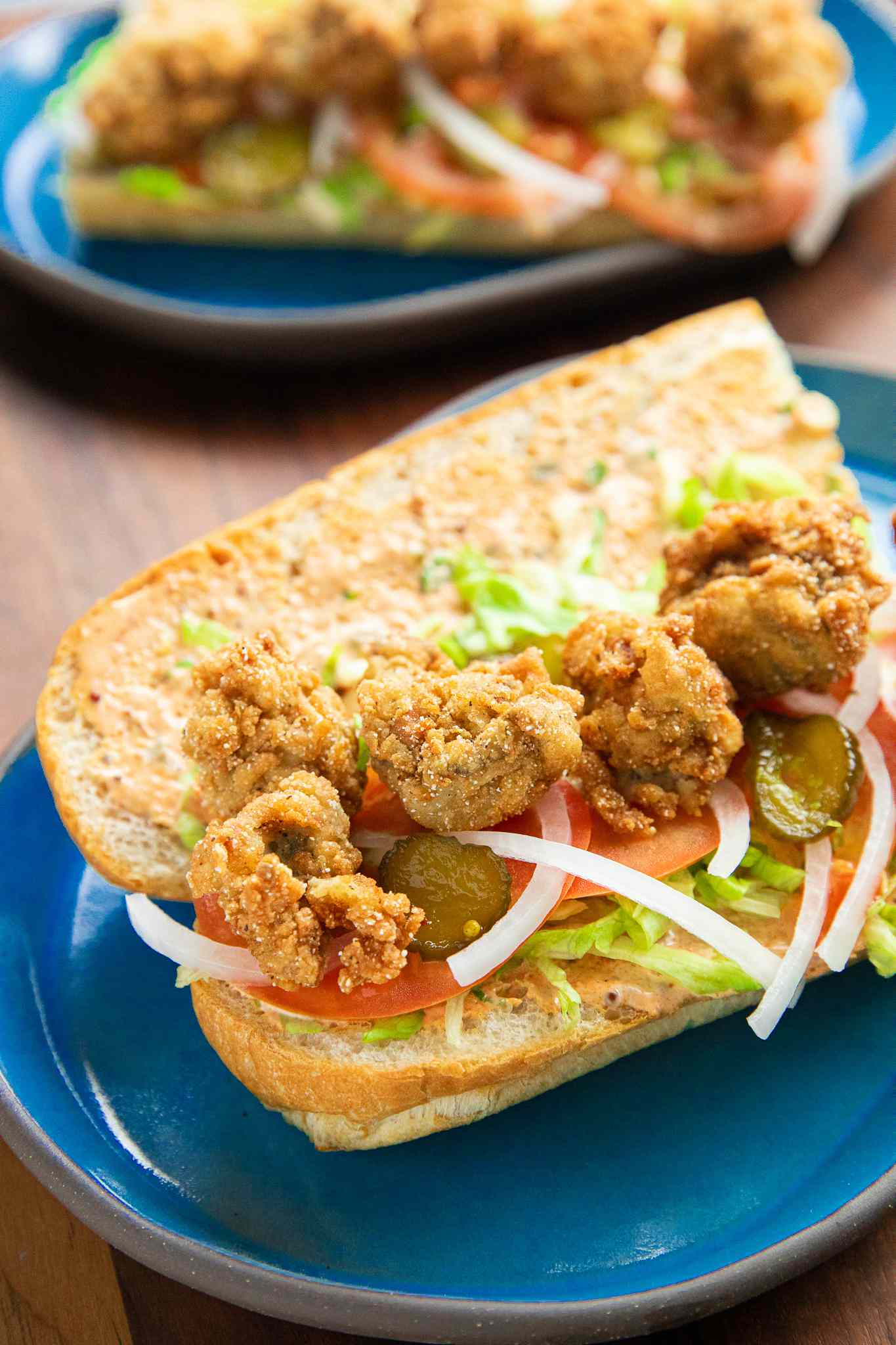 Plate of Oyster Po' Boy with All the Topping 