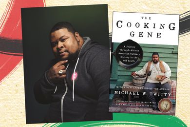 Collage of Michael W Twitty with his book "The Cooking Gene"