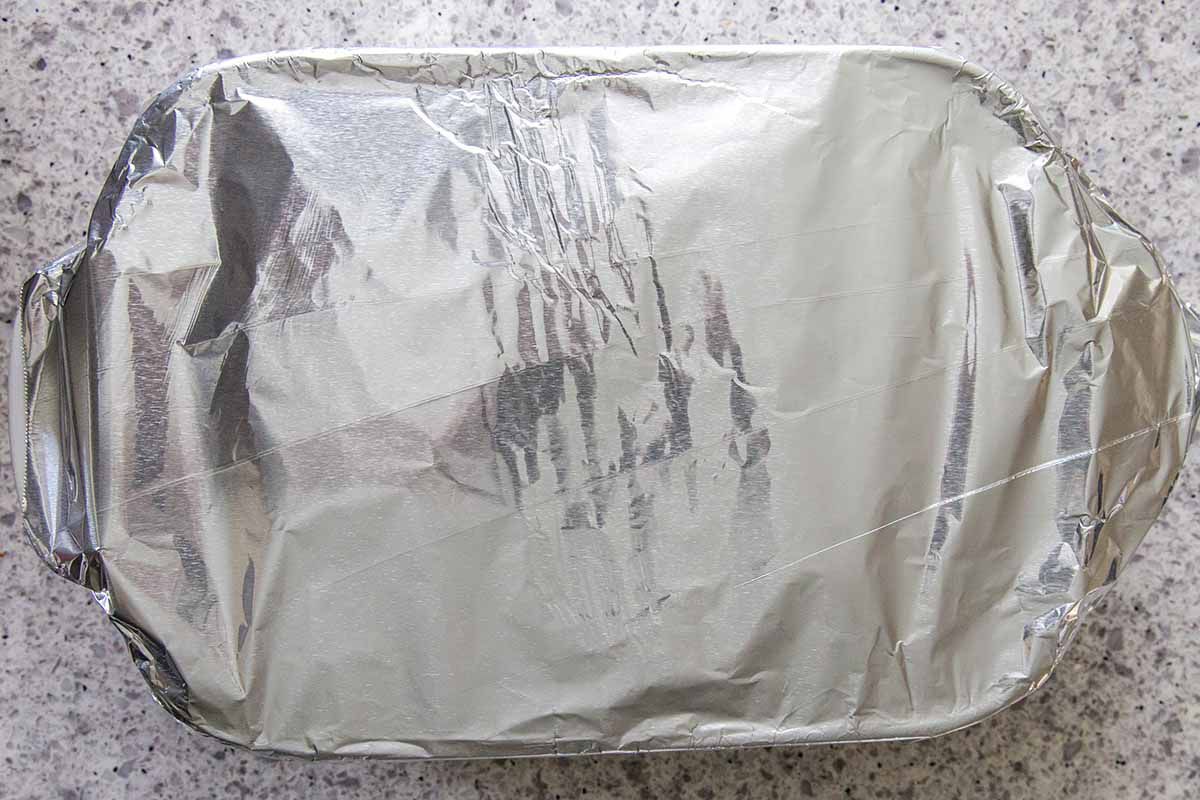 Passover Side Dish with Matzo - casserole dish wraped in aluminum foil