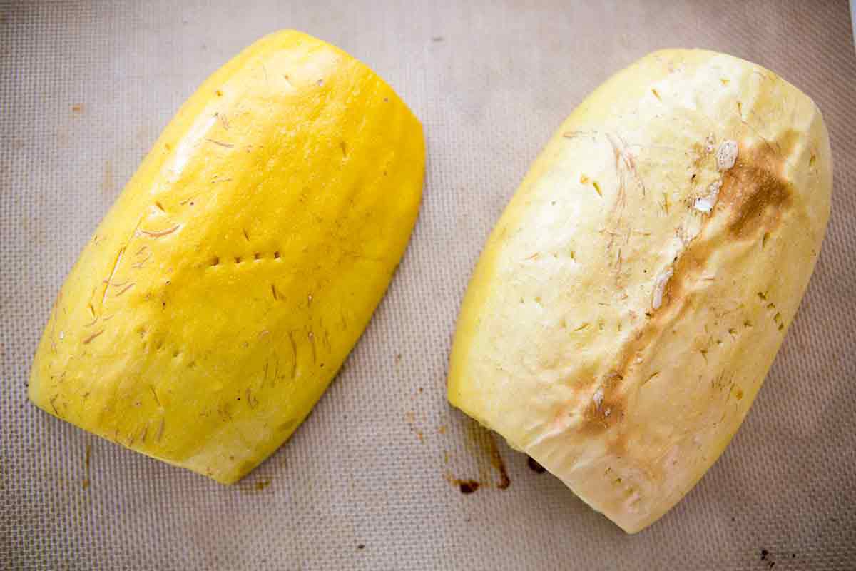 roasted spaghetti squash on a pan
