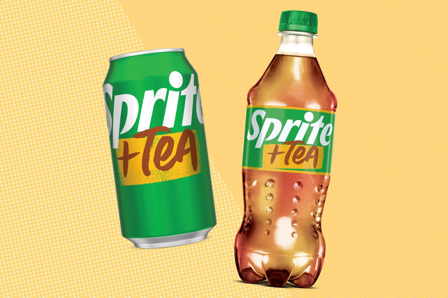 Two Sprite + Tea beverage containers, one in a can and the other a bottle