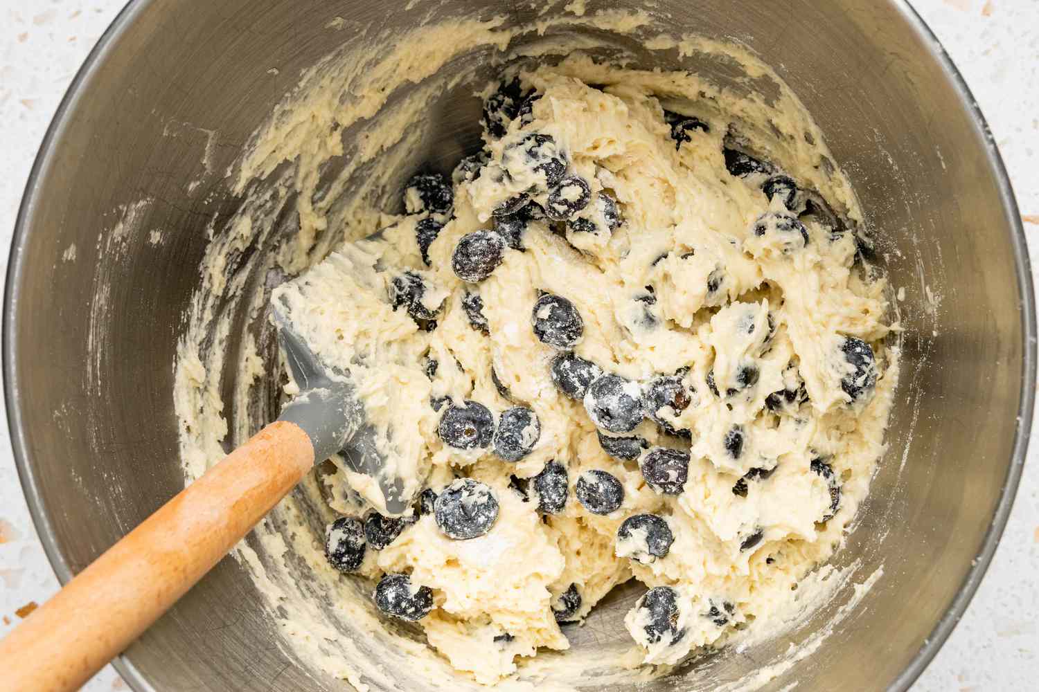 Blueberries Folded into Muffin Top Batter 