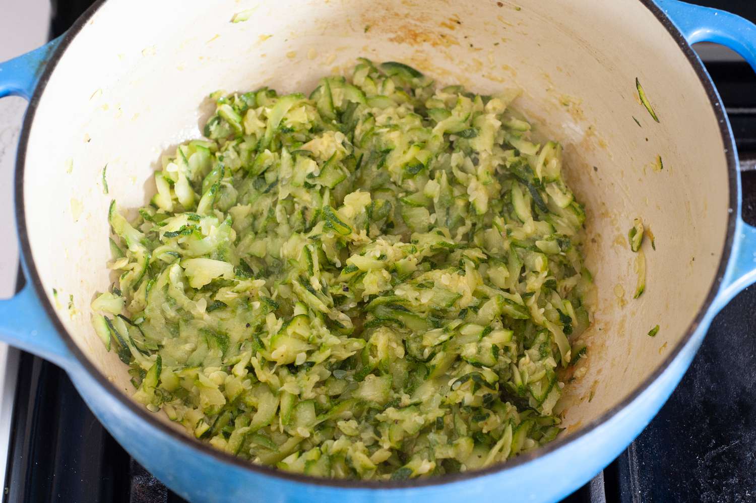 Grated Zucchini in a Pot for One Pot Pasta 