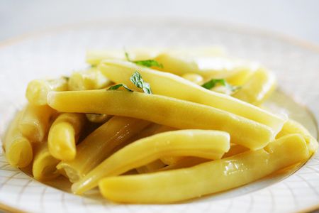 Dish of wax beans cooked with mint