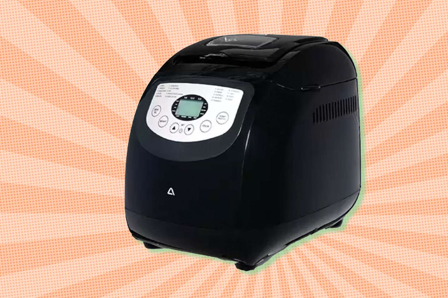 The ALDI bread machine on a pink illustrated background